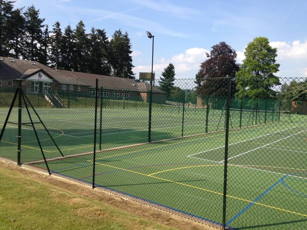 This is a photo of a new tennis court installed in Wiltshire, All works carried out by Tennis Court Construction Wiltshire