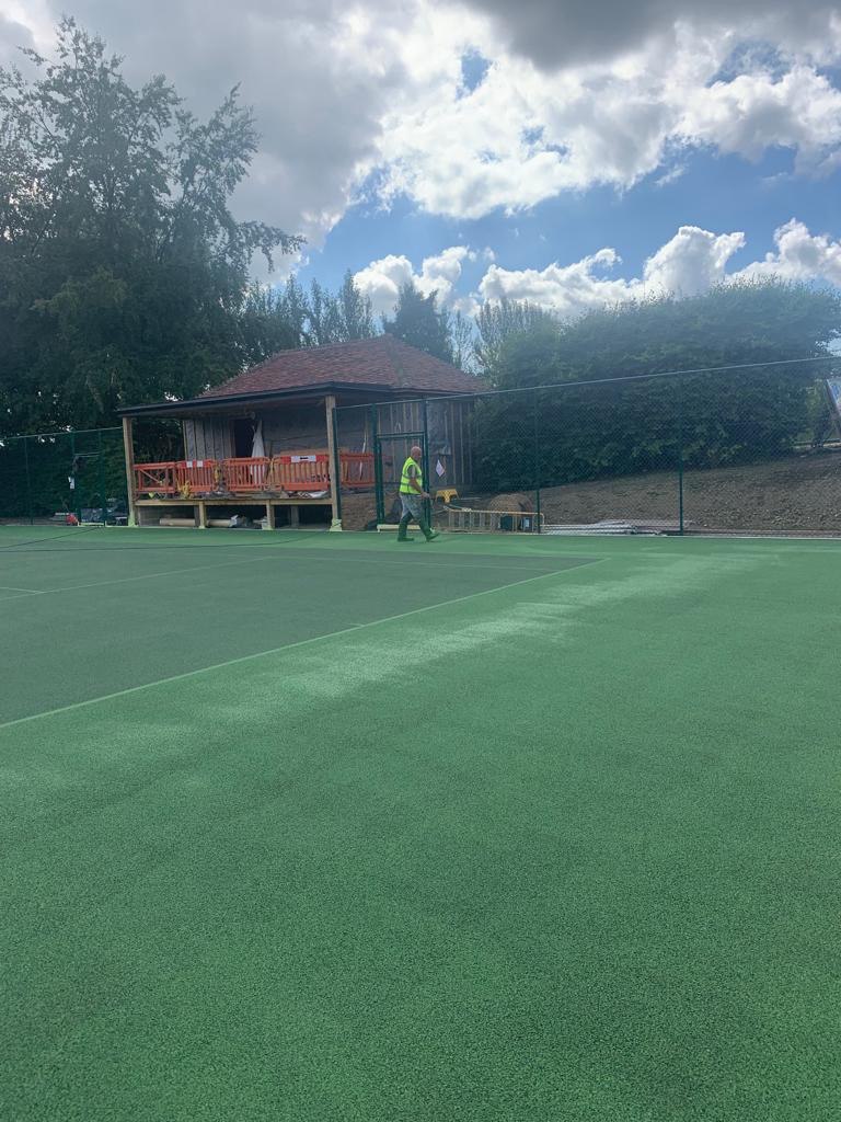 This is a photo of a tennis court refurbishment carried out in Wiltshire, All works carried out by Tennis Court Construction Wiltshire